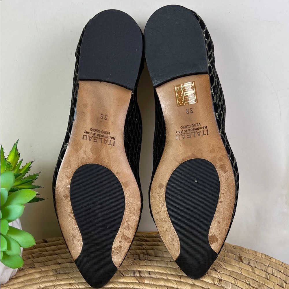 Italeau Theresa Loafers Black With Metallic Harlequin Pattern Smoking Flat 38 - Picture 10 of 11